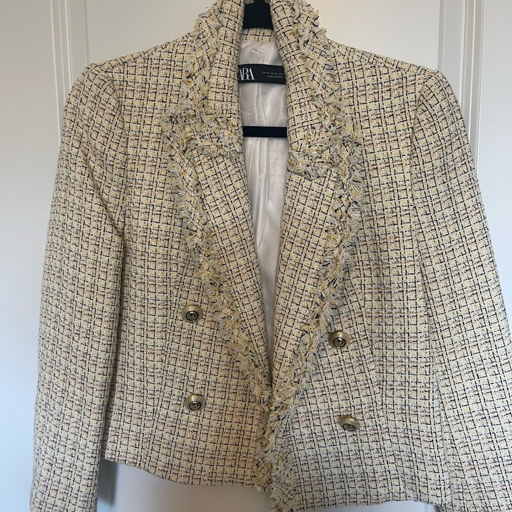 Zara Women's Ivory Tweed Blazer